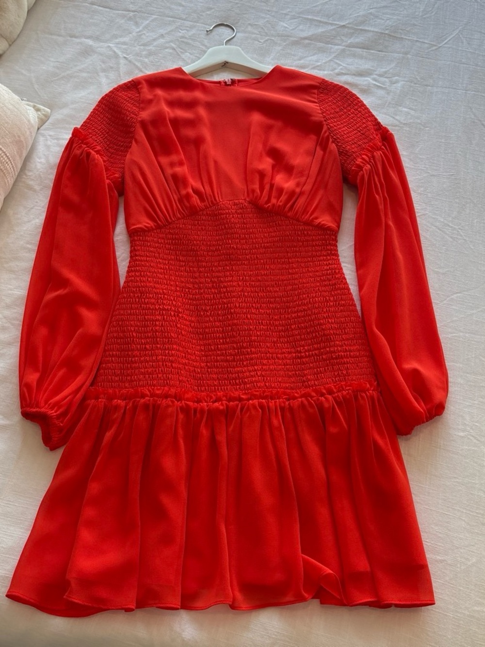 Reiss Florere Dark Orange/red Long-Sleeve Smocked Women’s Dress US 4 New
